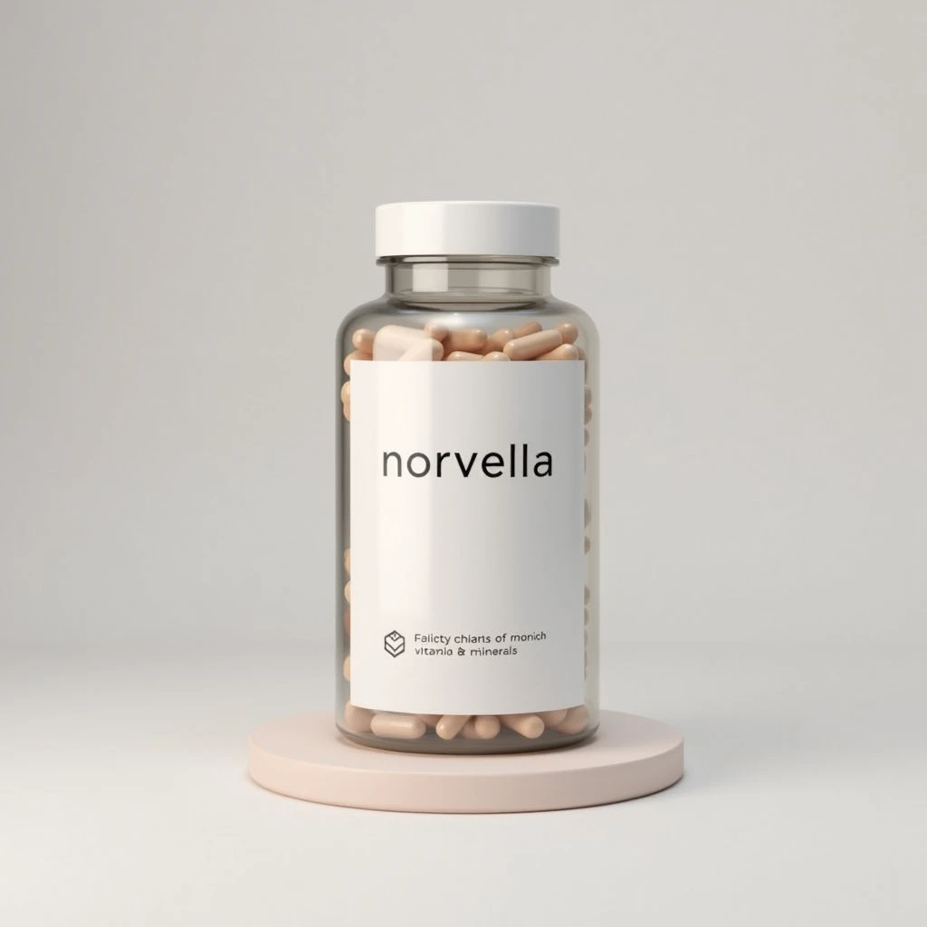 Norvella dietary supplement bottle containing vitamins and minerals